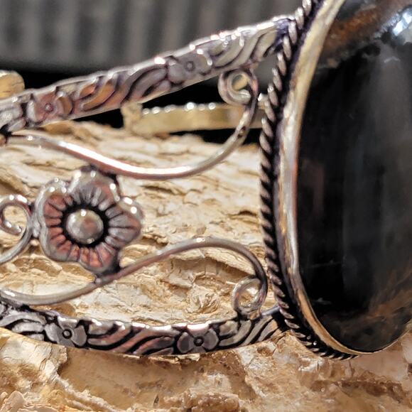Wide Sterling Silver Cuff, Hunter's Gaze Falcon's Eye Cuff Bracelet - Picture 1 of 10